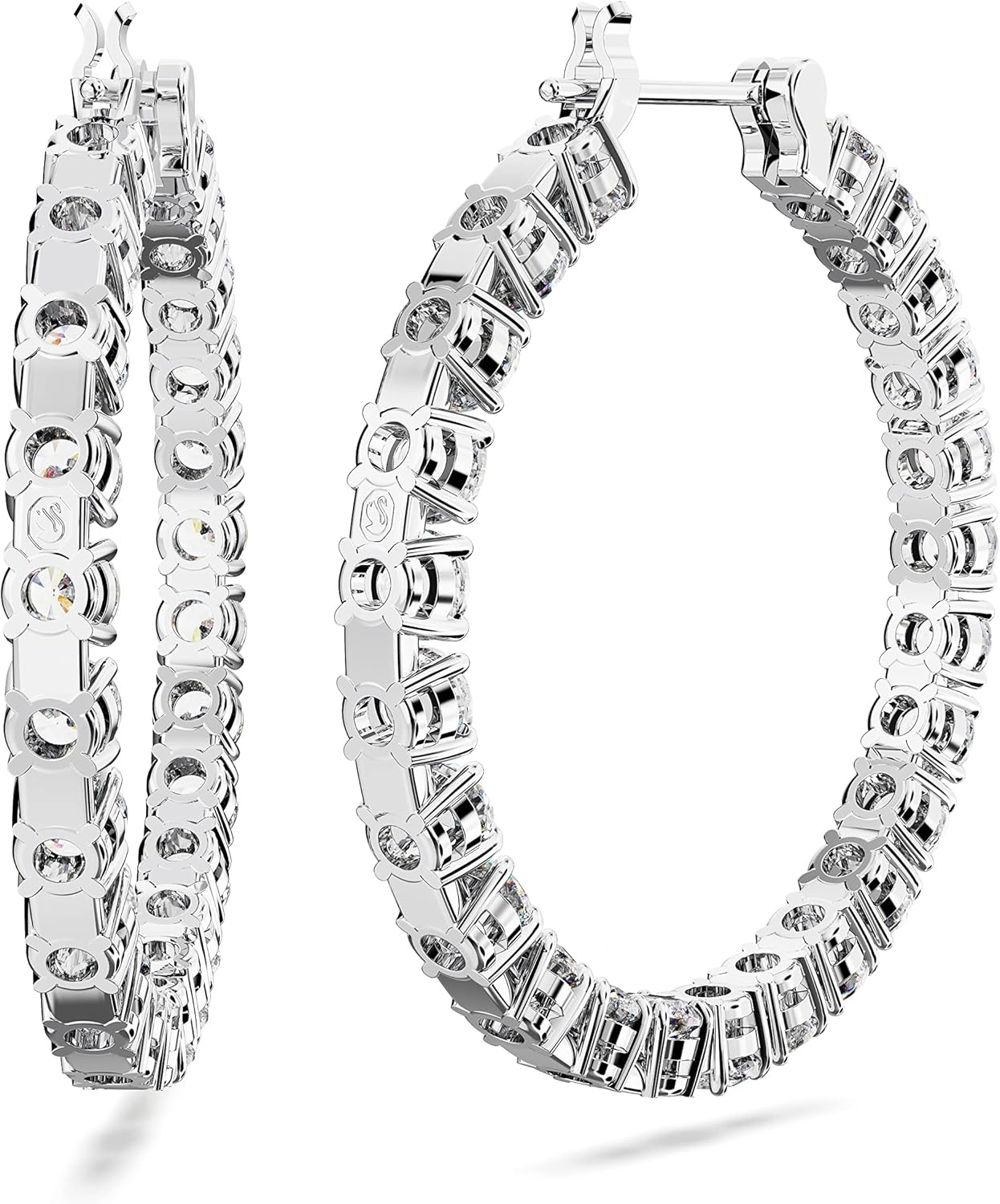 image:imageSwarovski Matrix Crystal Hoop Earrings Blue and Clear Crystals Rhodium FinishClear Crystal Round