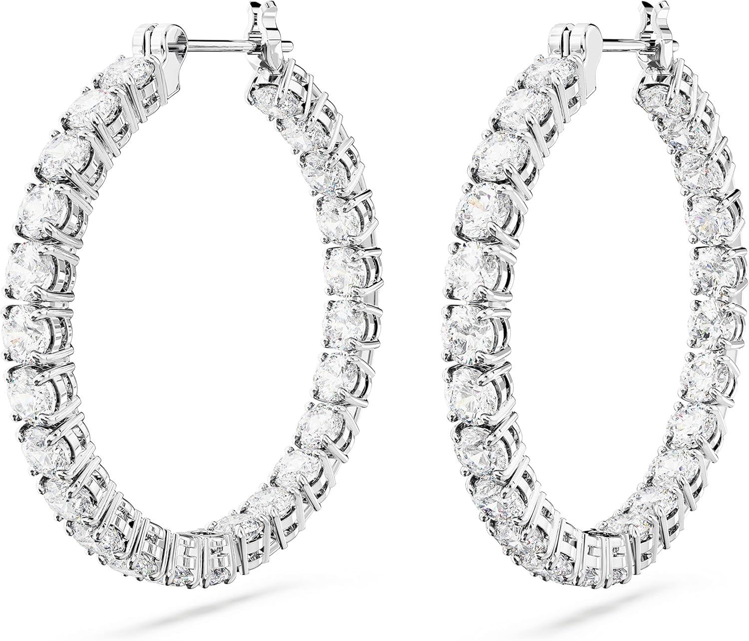 image:imageSwarovski Matrix Crystal Hoop Earrings Blue and Clear Crystals Rhodium FinishClear Crystal Round