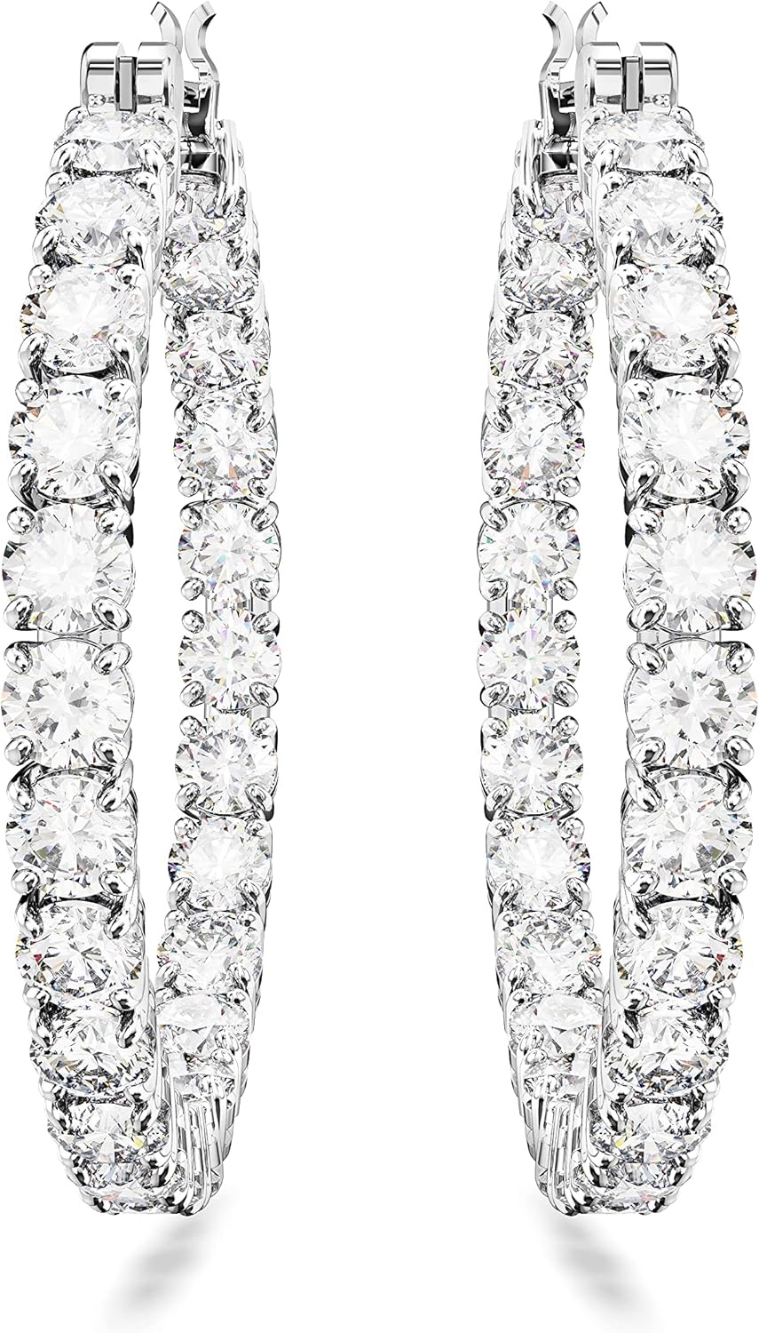 image:imageSwarovski Matrix Crystal Hoop Earrings Blue and Clear Crystals Rhodium FinishClear Crystal Round