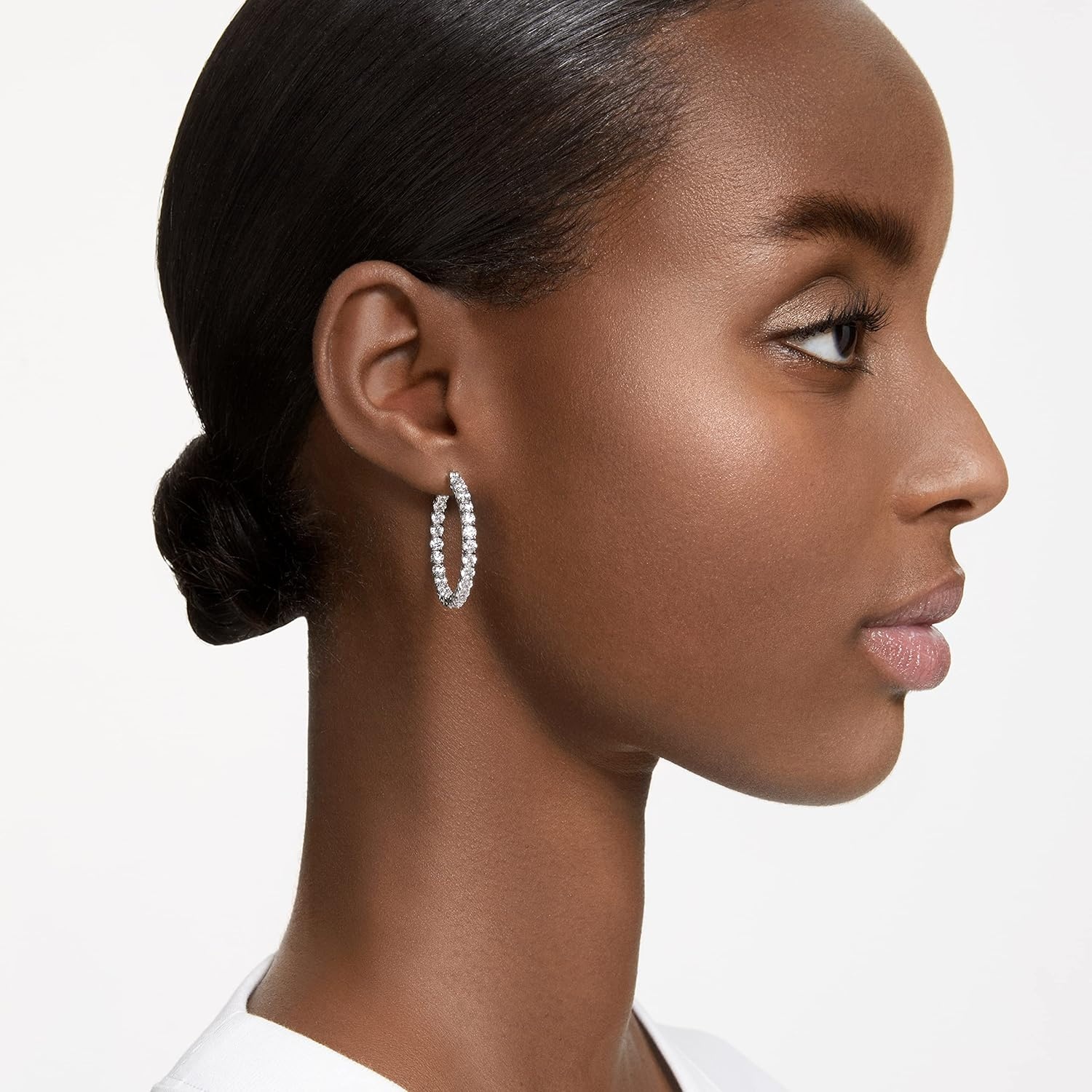 image:imageSwarovski Matrix Crystal Hoop Earrings Blue and Clear Crystals Rhodium FinishClear Crystal Round