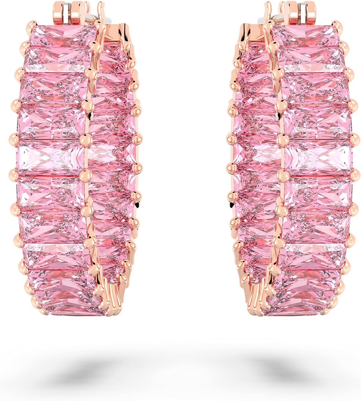 image:imageSwarovski Matrix Crystal Hoop Earrings Blue and Clear Crystals Rhodium FinishPink Crystal