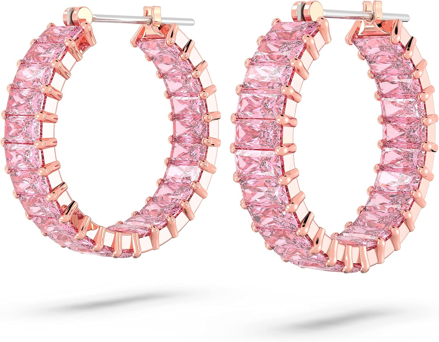 image:imageSwarovski Matrix Crystal Hoop Earrings Blue and Clear Crystals Rhodium FinishPink Crystal