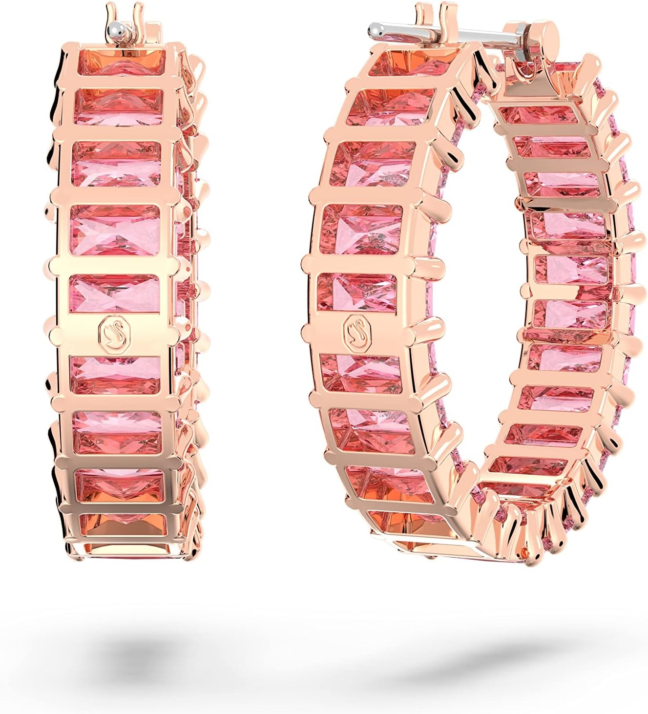 image:imageSwarovski Matrix Crystal Hoop Earrings Blue and Clear Crystals Rhodium FinishPink Crystal