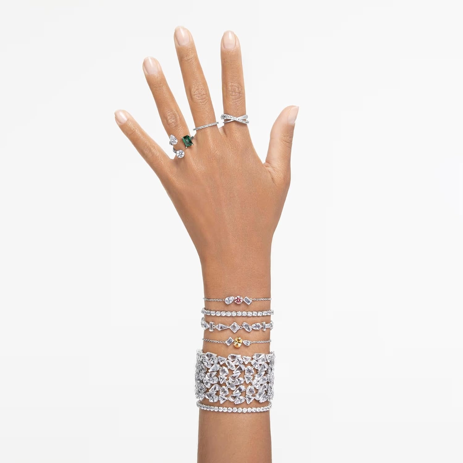 image:imageSwarovski Matrix Crystal Ring Collection Round Cut Prong Setting Rhodium FinishClear Crystal