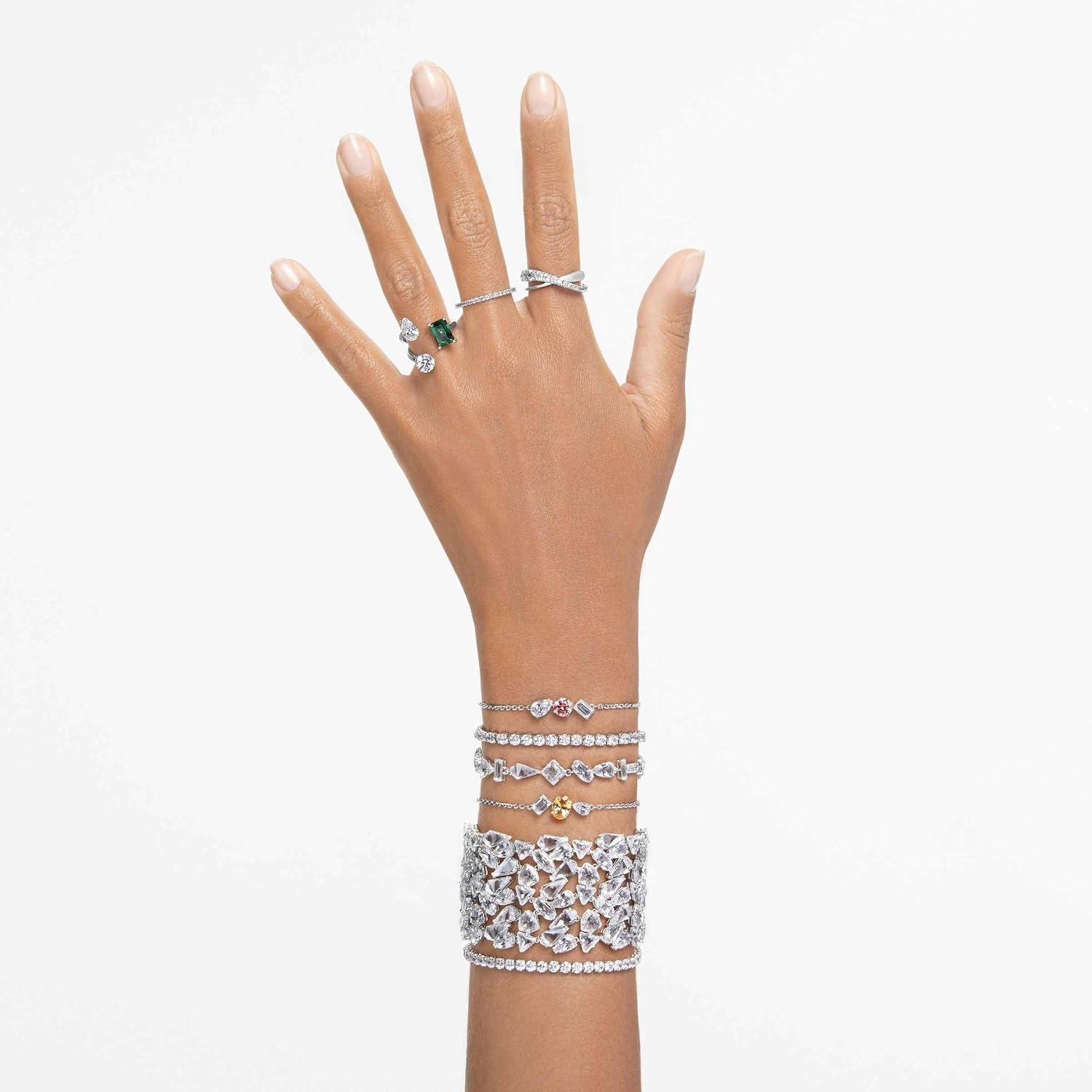 image:imageSwarovski Matrix Crystal Ring Collection Round Cut Prong Setting Rhodium FinishClear Crystal