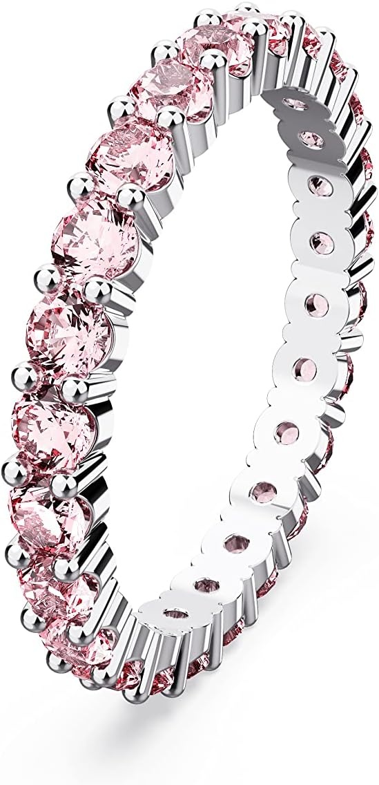 image:imageSwarovski Matrix Crystal Ring Collection Round Cut Prong Setting Rhodium FinishPink Crystal