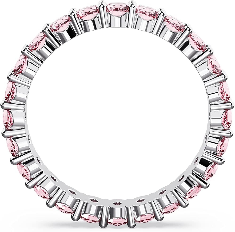 image:imageSwarovski Matrix Crystal Ring Collection Round Cut Prong Setting Rhodium FinishPink Crystal