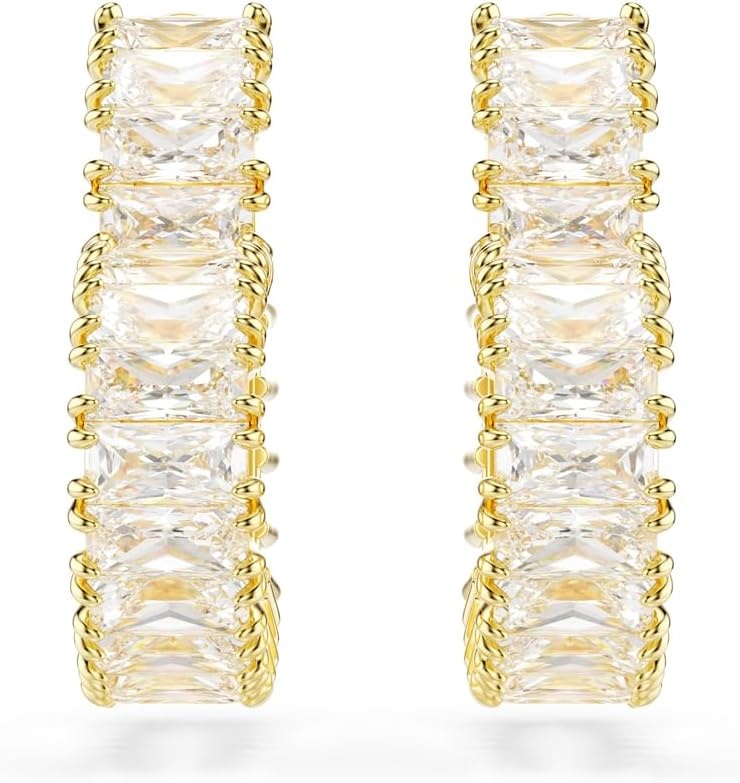 image:imageSwarovski Matrix Hoop Earrings Baguette Cut Heart Pink Clear Crystals Rhodium and GoldTone FinishesClear Crystal GoldFinish