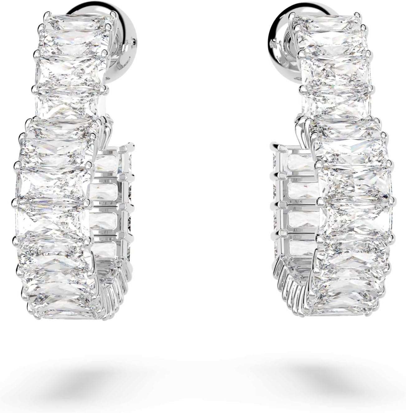image:imageSwarovski Matrix Hoop Earrings Baguette Cut Heart Pink Clear Crystals Rhodium and GoldTone FinishesClear Crystal Rhodium Finish