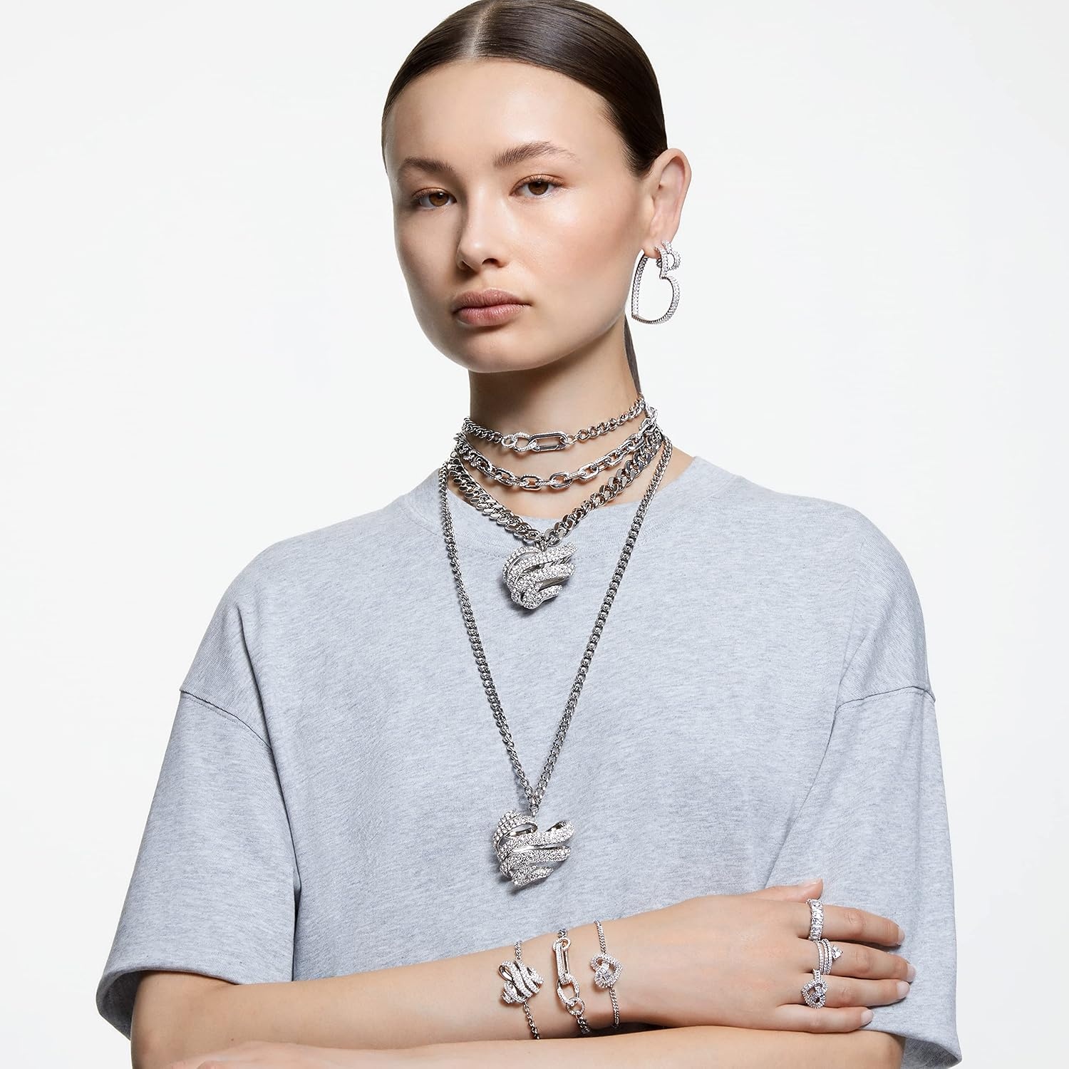 image:imageSwarovski Matrix Hoop Earrings Bracelet Heart Baguette Cut Clear Crystals Rhodium FinishClear Crystal Bracelet