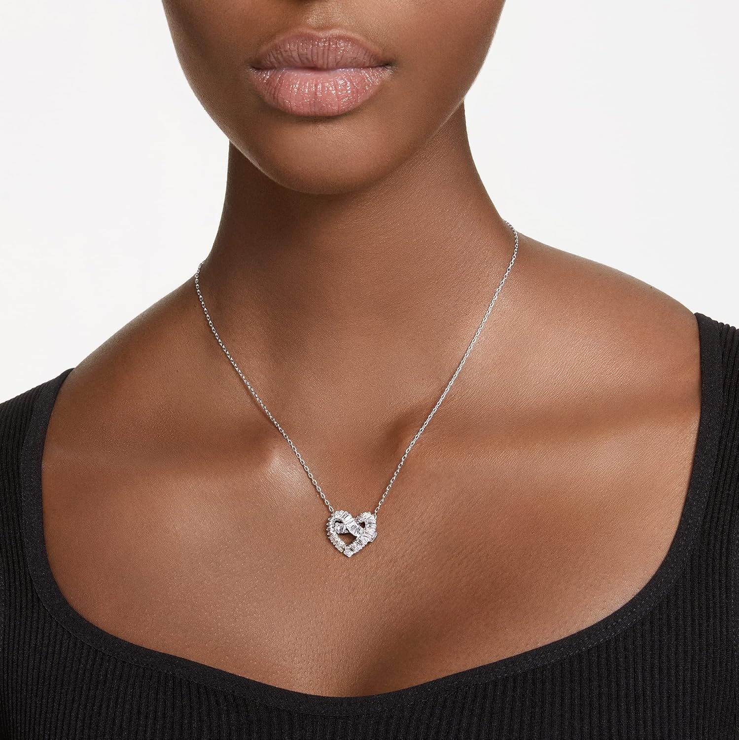 image:imageSwarovski Matrix Hoop Earrings Bracelet Heart Baguette Cut Clear Crystals Rhodium FinishClear Crystal Pendant