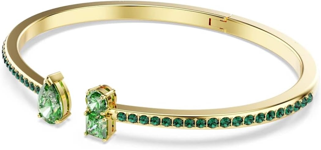 image:imageSwarovski Matrix Hoop Earrings Bracelet Tack Pin Multicolored Crystals GoldTone FinishCuff Bracelet Green