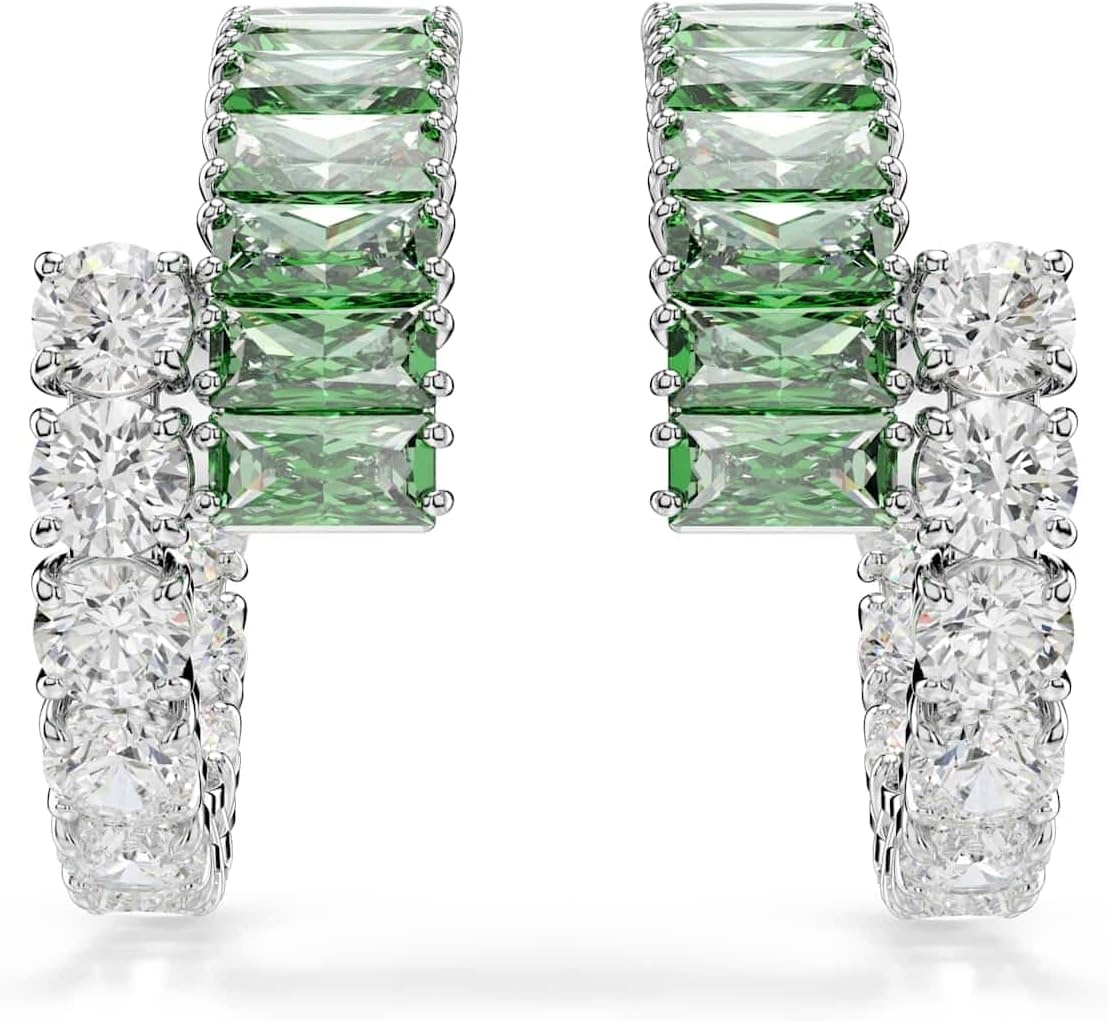 image:imageSwarovski Matrix Hoop Earrings Mixed Cut Blue Crystals Green Crystals Rhodium FinishGreen Crystal