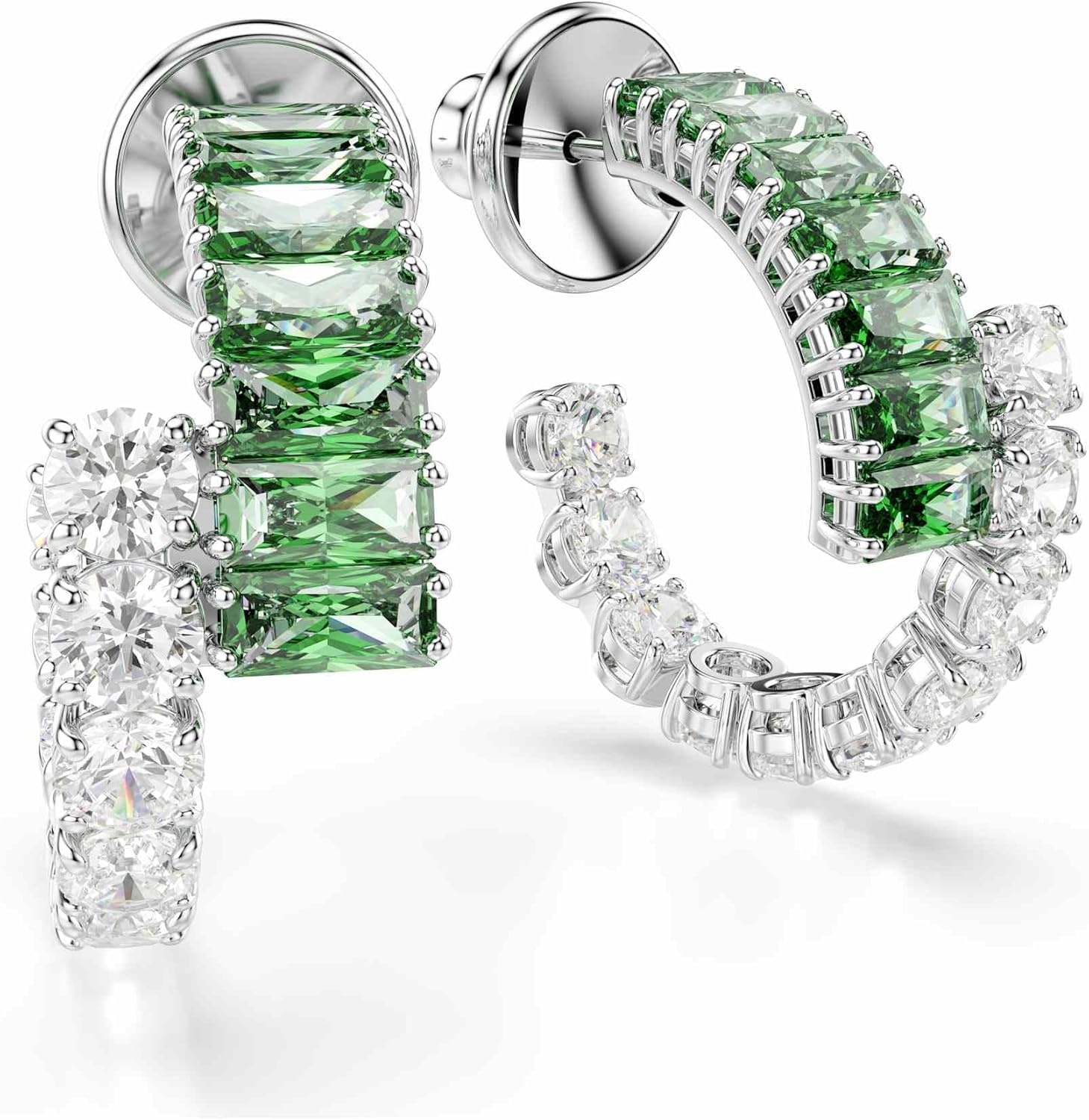 image:imageSwarovski Matrix Hoop Earrings Mixed Cut Blue Crystals Green Crystals Rhodium FinishGreen Crystal