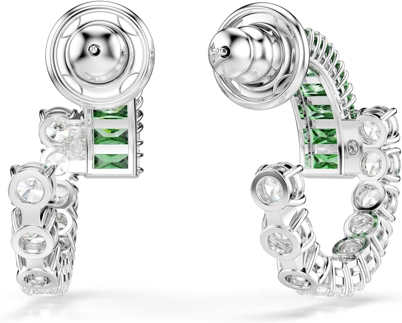 image:imageSwarovski Matrix Hoop Earrings Mixed Cut Blue Crystals Green Crystals Rhodium FinishGreen Crystal