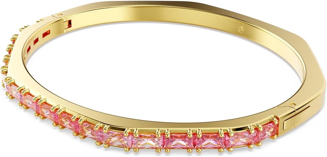 image:imageSwarovski Matrix Octagon Bangle Baguette Cut Clear Pink Crystals Rhodium and GoldTone FinishesPink Crystal