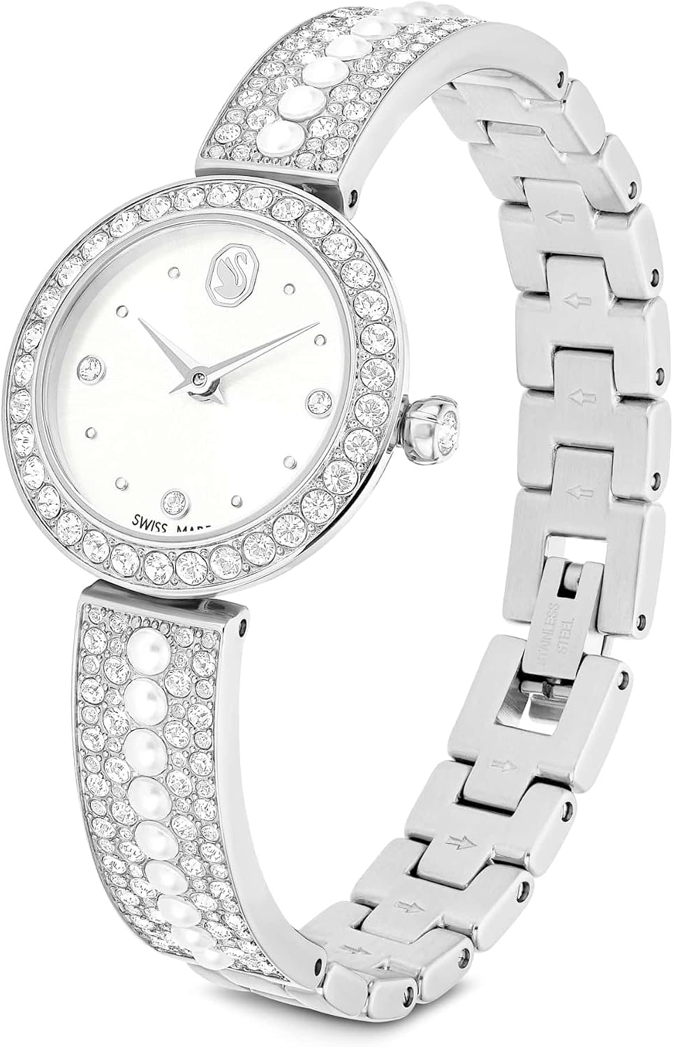 image:imageSwarovski Matrix Pearl Bangle Watch Swiss Made Crystal Bracelet White Stainless Steel