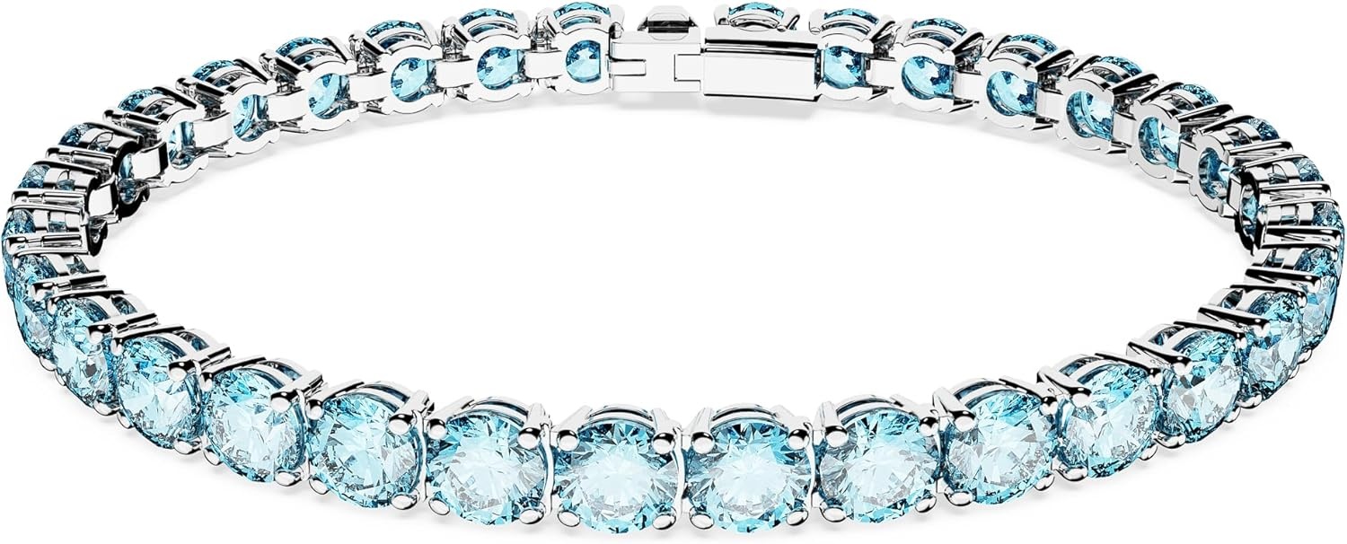 image:imageSwarovski Matrix Tennis Bracelet Round Cut Crystals Pink Blue Black Clear Rhodium GoldTone and Rose GoldTone FinishesBlue Crystal