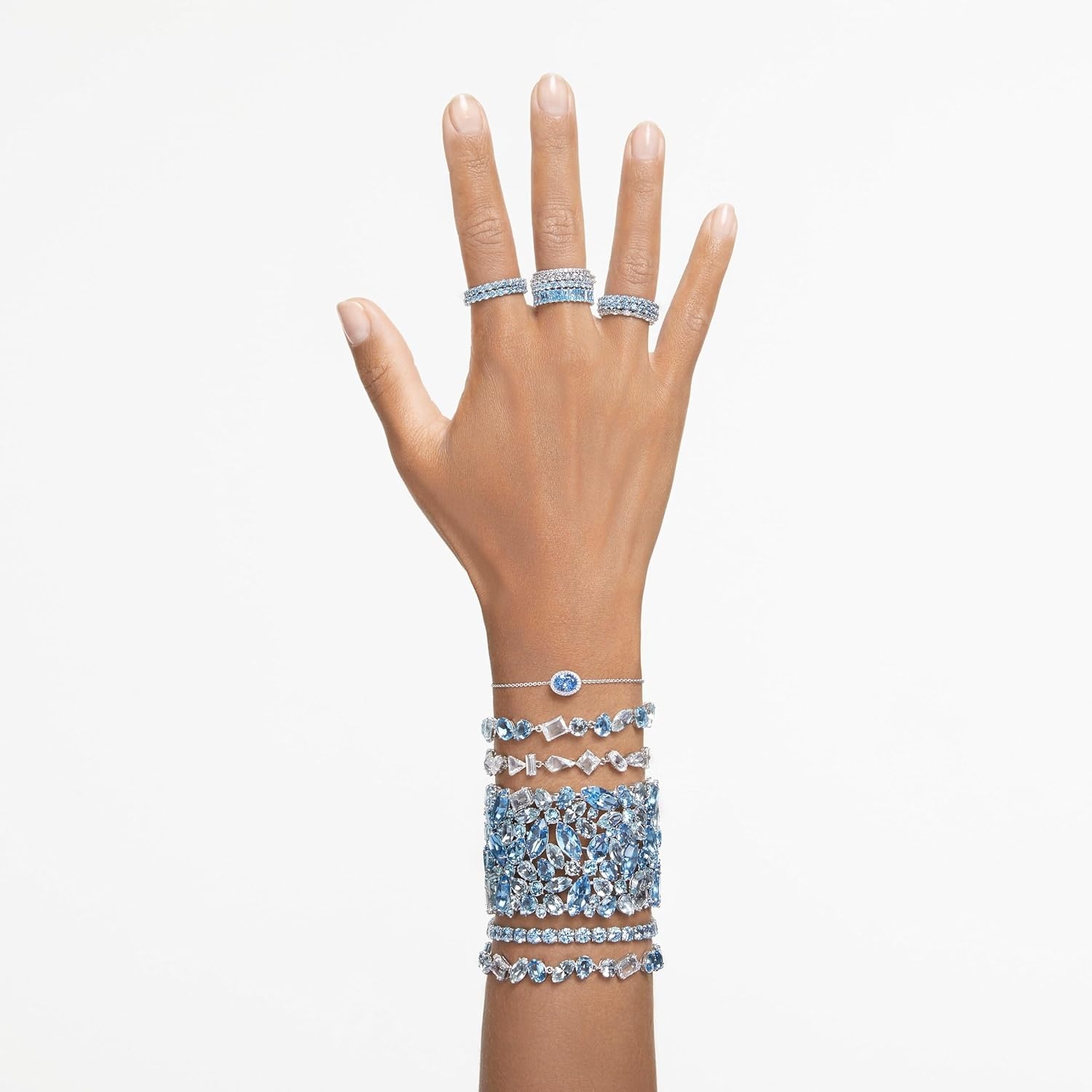 image:imageSwarovski Matrix Tennis Bracelet Round Cut Crystals Pink Blue Black Clear Rhodium GoldTone and Rose GoldTone FinishesBlue Crystal