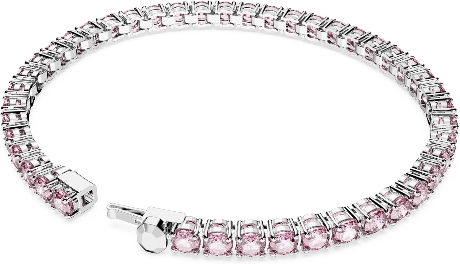 image:imageSwarovski Matrix Tennis Bracelet Round Cut Crystals Pink Blue Black Clear Rhodium GoldTone and Rose GoldTone FinishesPink Crystal
