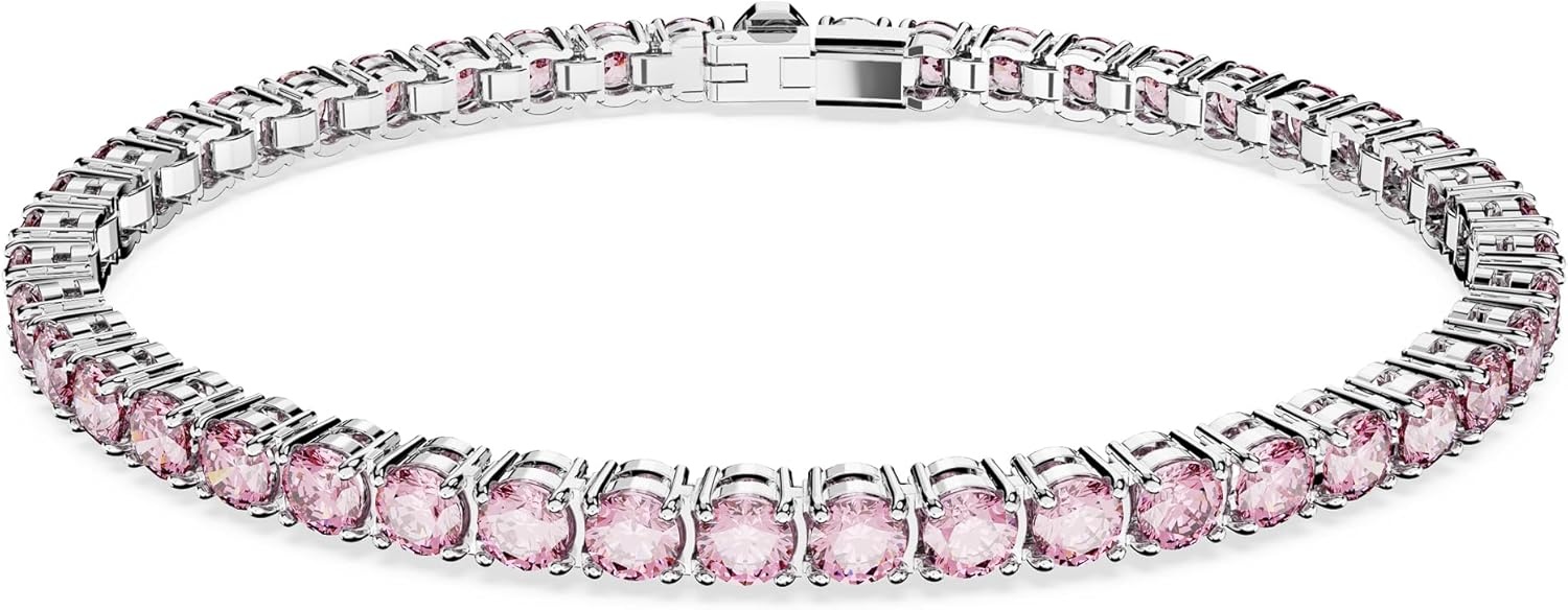 image:imageSwarovski Matrix Tennis Bracelet Round Cut Crystals Pink Blue Black Clear Rhodium GoldTone and Rose GoldTone FinishesPink Crystal