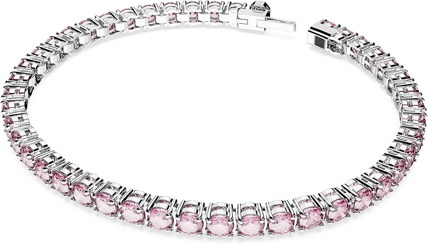 image:imageSwarovski Matrix Tennis Bracelet Round Cut Crystals Pink Blue Black Clear Rhodium GoldTone and Rose GoldTone FinishesPink Crystal