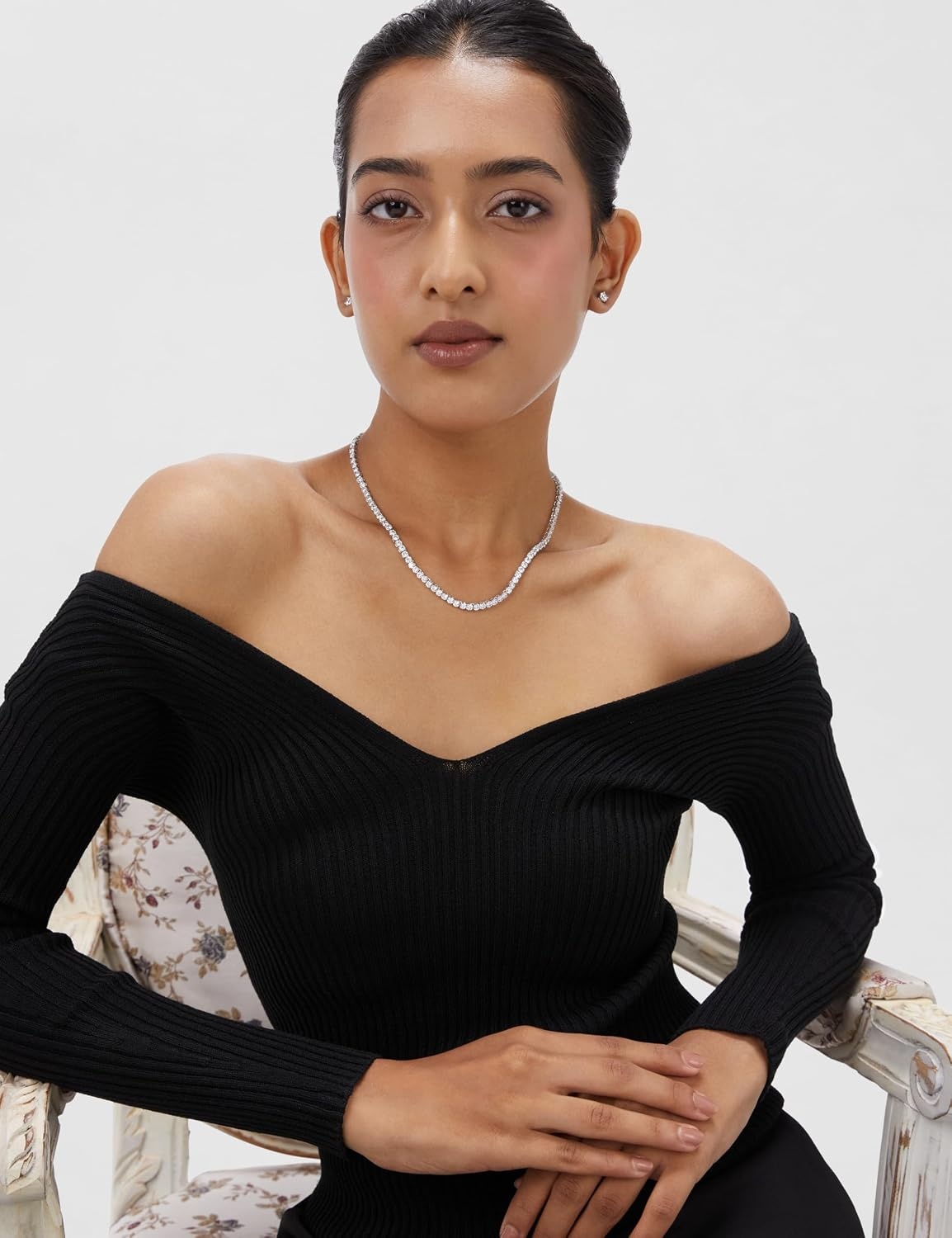 image:imageSwarovski Matrix Tennis Jewelry Set AllRound Necklace and Pierced Stud Earrings with Clear Crystals on a Rhodium Finished Setting Part of the Matrix Tennis Collection