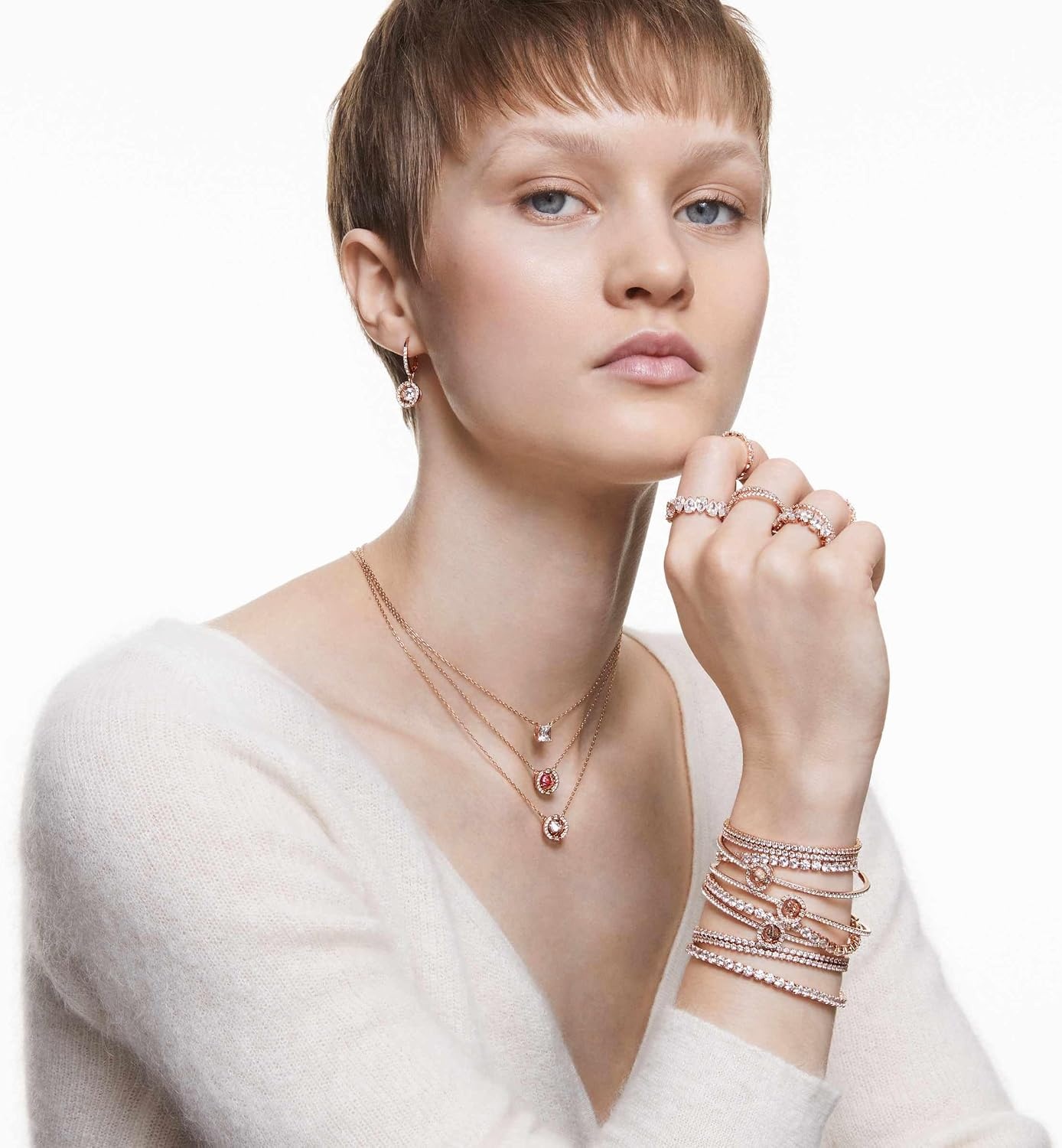 image:imageSwarovski Matrix Tennis Soft Bracelet Round Cut Clear Crystals Part of the Matrix Tennis CollectionRose GoldTone Finish Double Strand