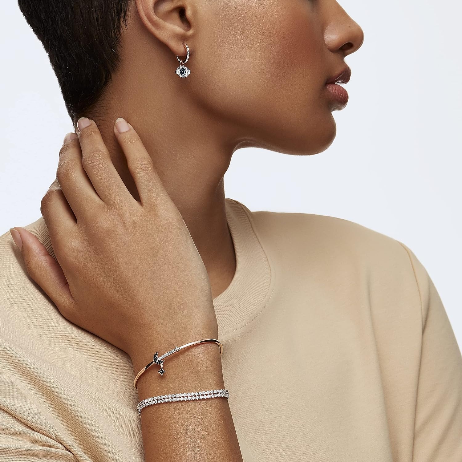 image:imageSwarovski Matrix Tennis Soft Bracelet Round Cut Clear Crystals Part of the Matrix Tennis CollectionRose GoldTone Finish Double Strand