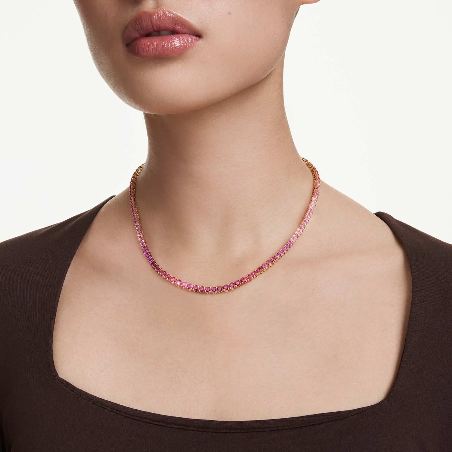 image:imageSwarovski Matrix Tennis necklace Round cut Pink Goldtone plated