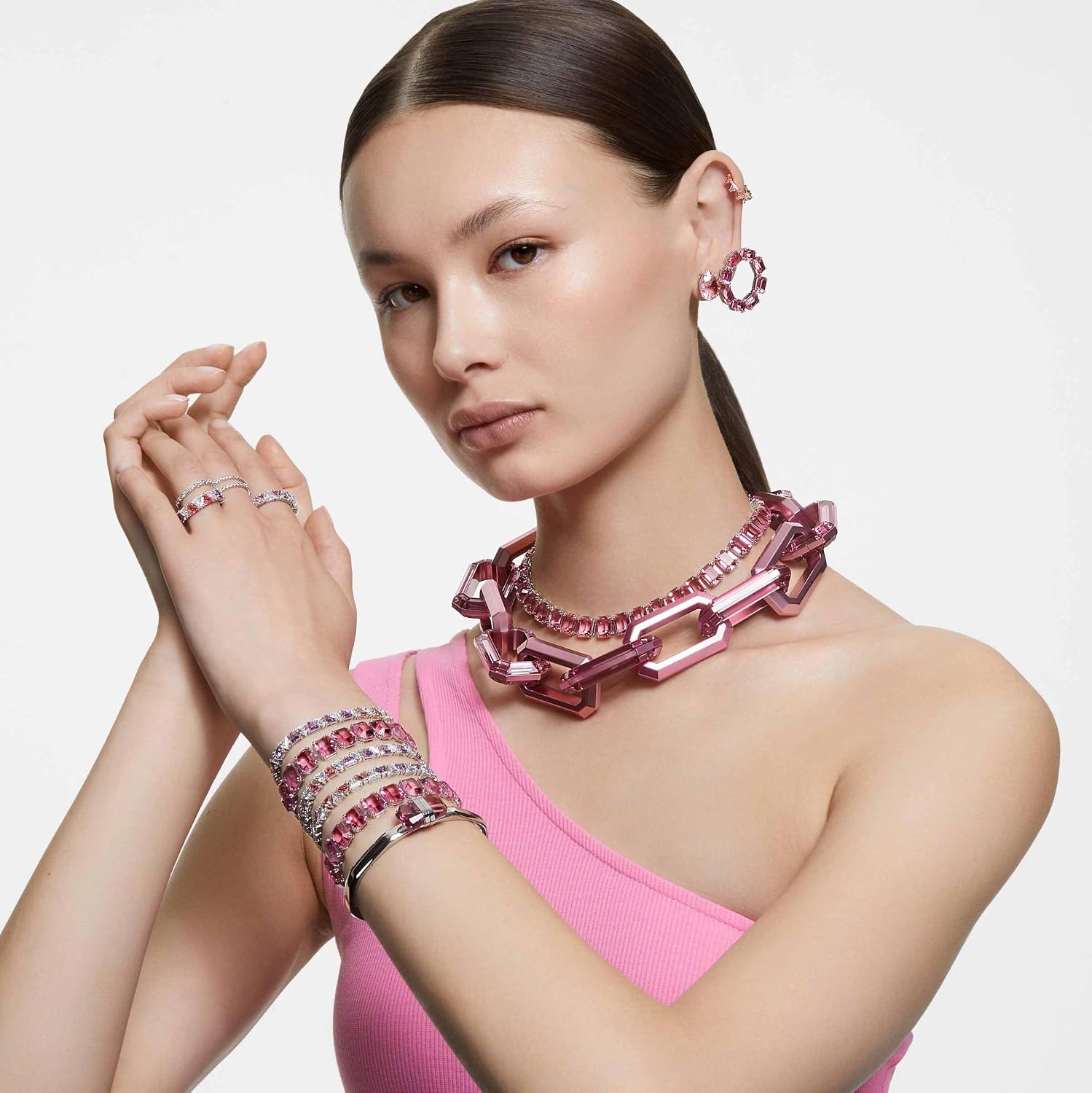 image:imageSwarovski Matrix Vittore Ring Round Cut Clear Crystals Rhodium and Rose GoldTone FinishesRhodium Finish