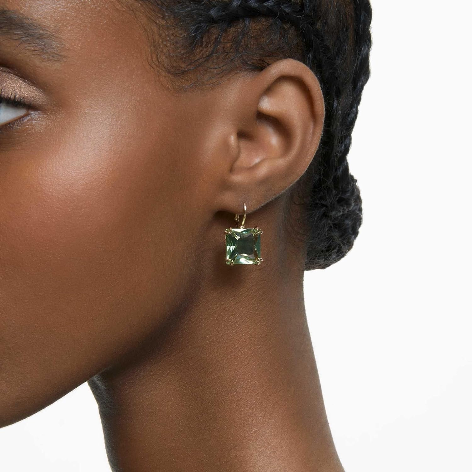 image:imageSwarovski Millenia Drop Earrings Square Cut Green Crystal Goldtone Finish