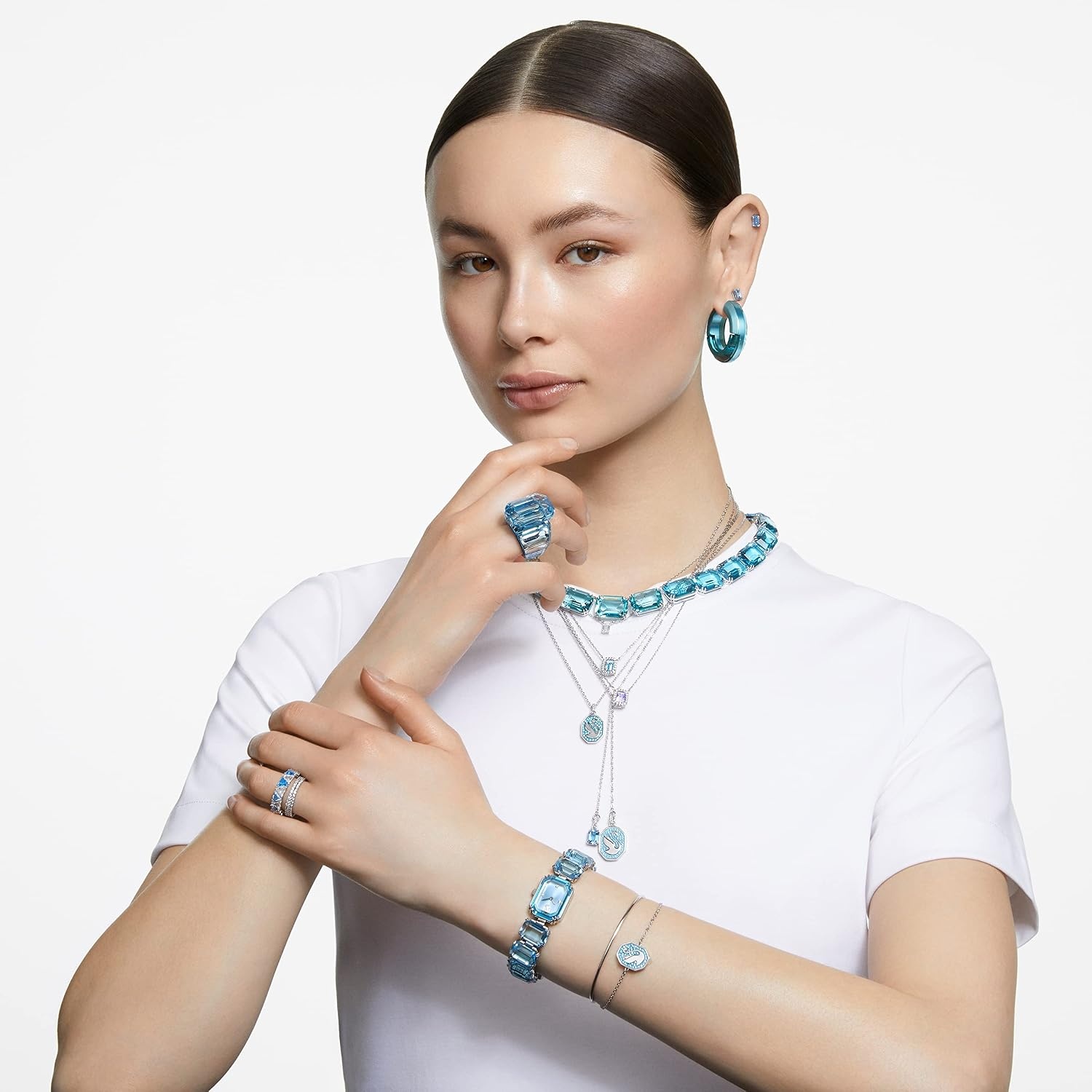 image:imageSwarovski Millenia Watch Blue Octagon Cut Crystals Sapphire Glass Centrepiece and Stainless Steel Accents Part of The Millenia Collection