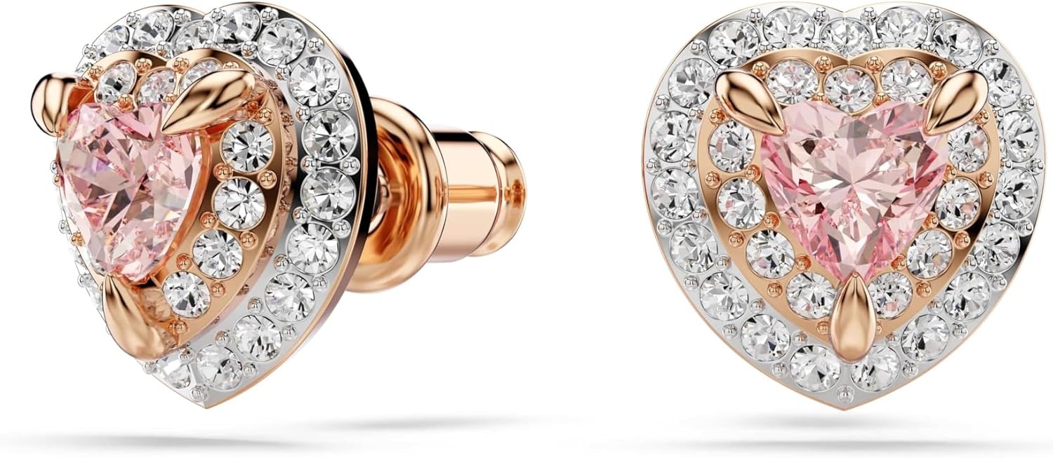 image:imageSwarovski One Stud earrings Heart cut Pav Heart Pink Mixed metal finish