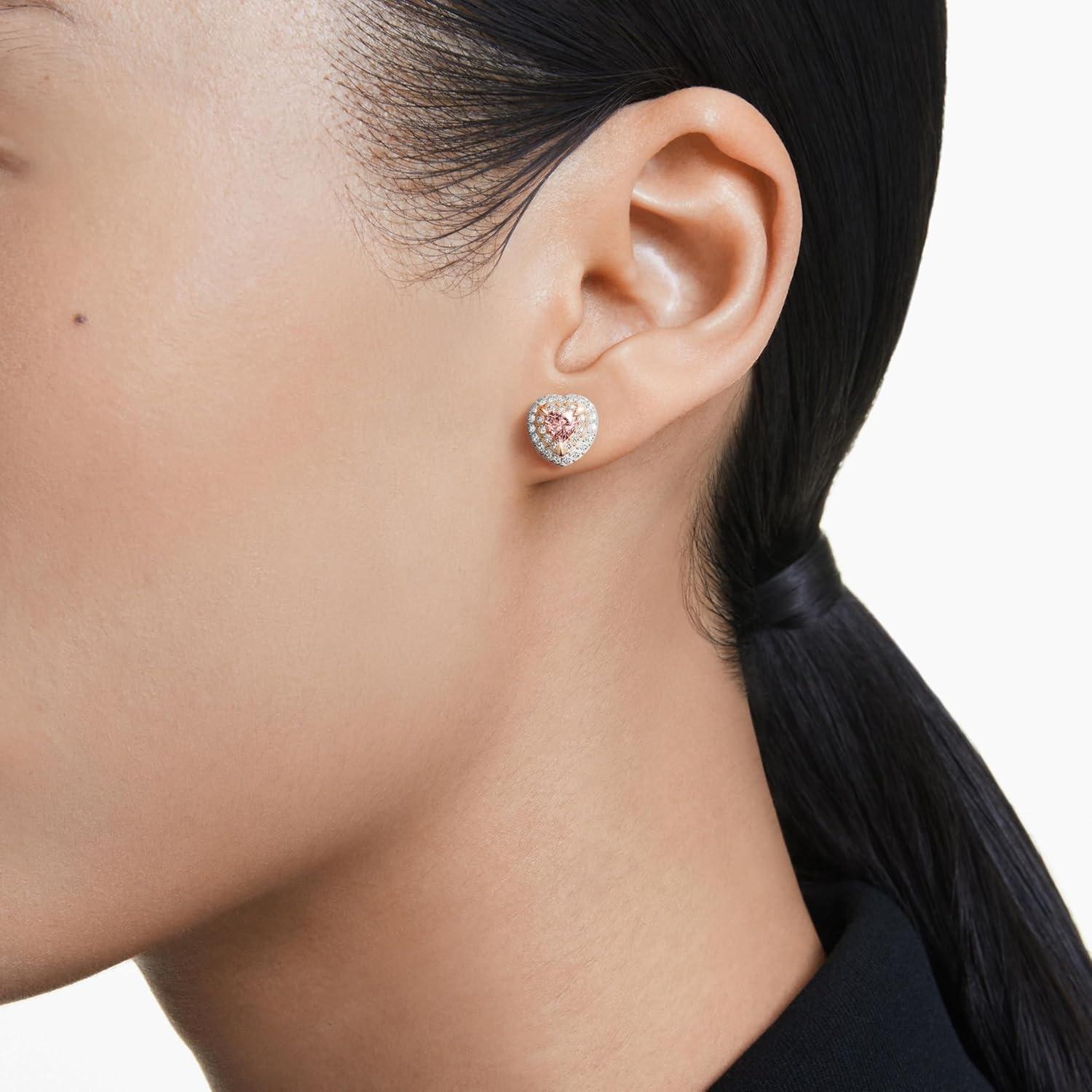 image:imageSwarovski One Stud earrings Heart cut Pav Heart Pink Mixed metal finish