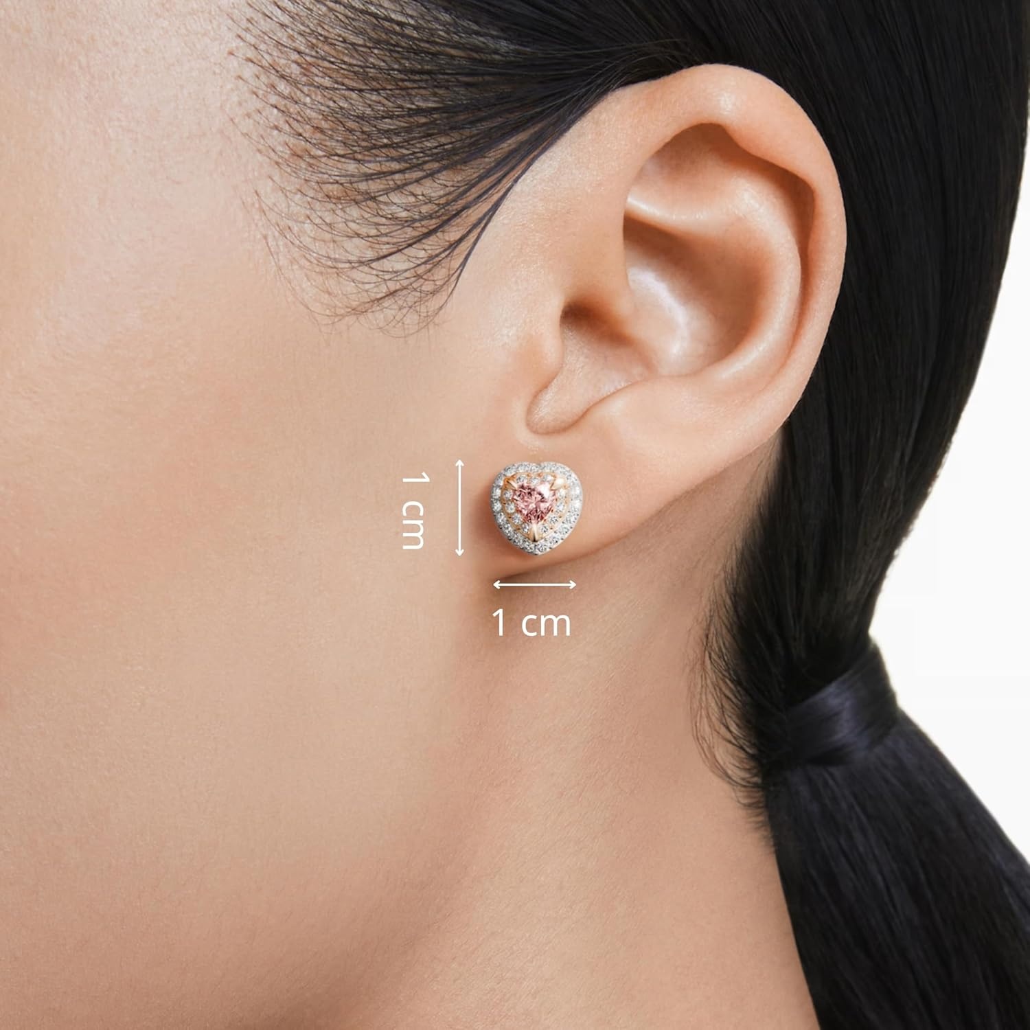 image:imageSwarovski One Stud earrings Heart cut Pav Heart Pink Mixed metal finish