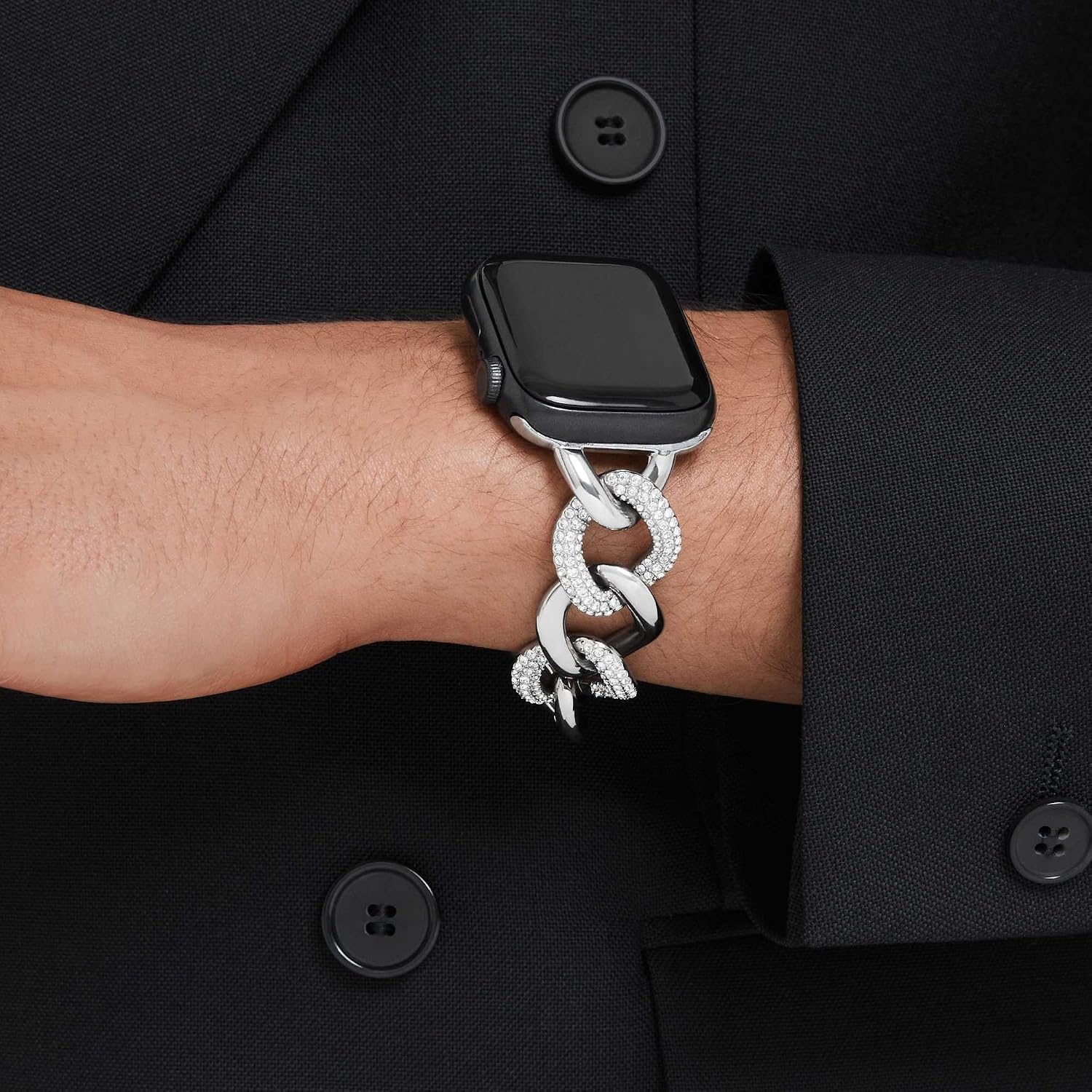 image:imageSwarovski Sparkling chain strap compatible with Apple Watch Silver tone Stainless steel
