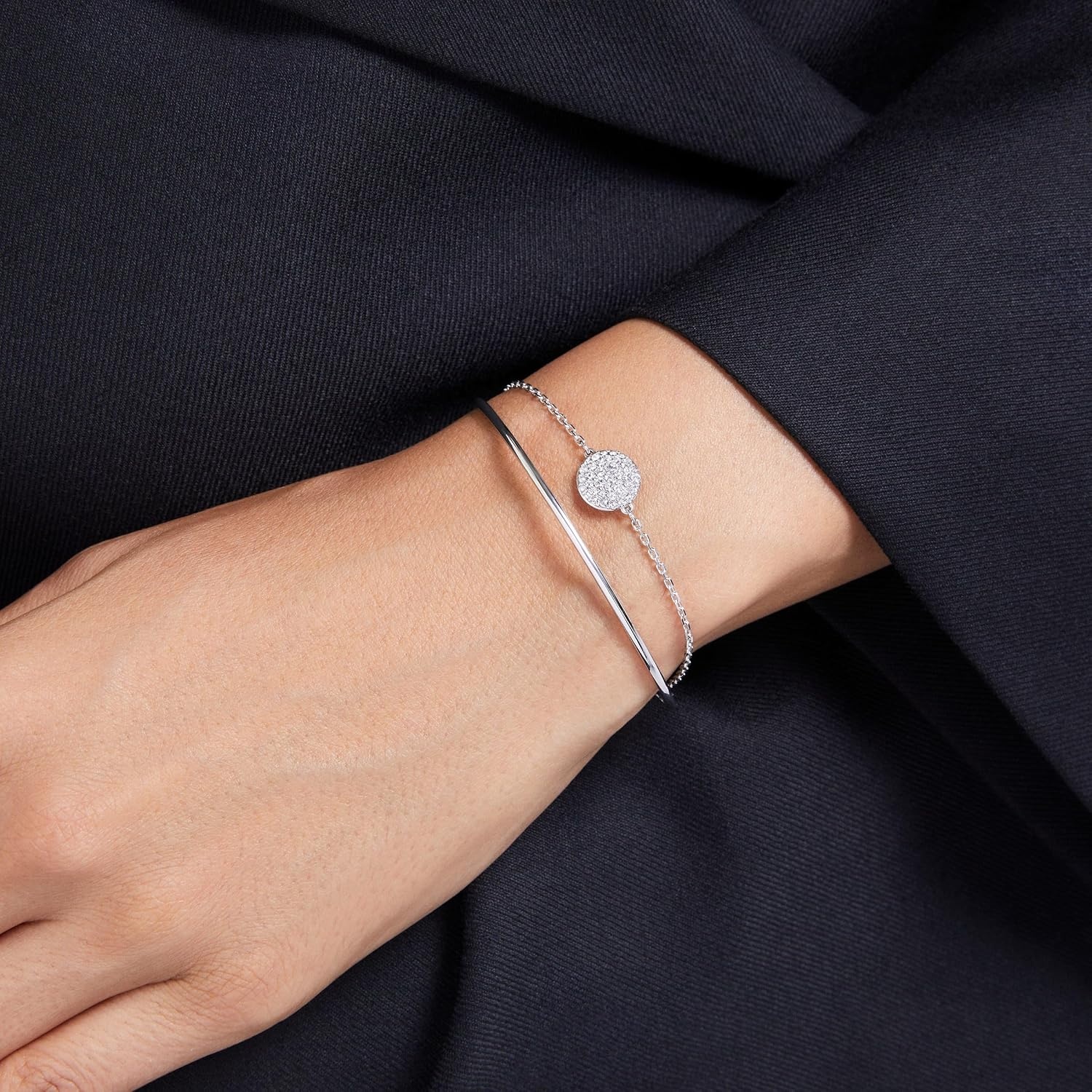 image:imageSwarovski Sublima Bangle Bracelet Meteor Motif with Snow Pav of Clear Round Crystals in a RhodiumFinished Setting Part of the Sublima Collection