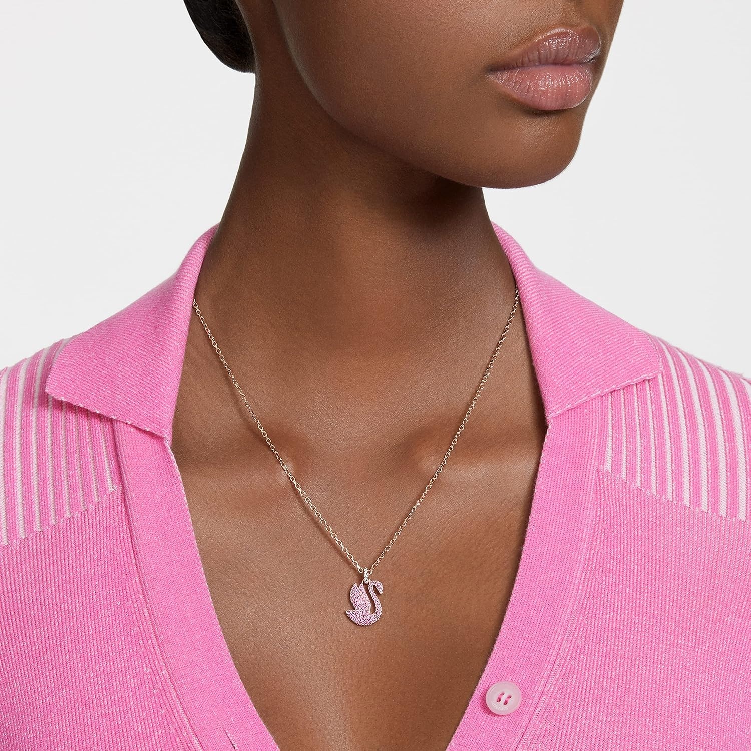 image:imageSwarovski Swan Pendant Necklace with Pink Crystal Pav on rosegold tone Plated Chain Part of the Iconic Swan Collection