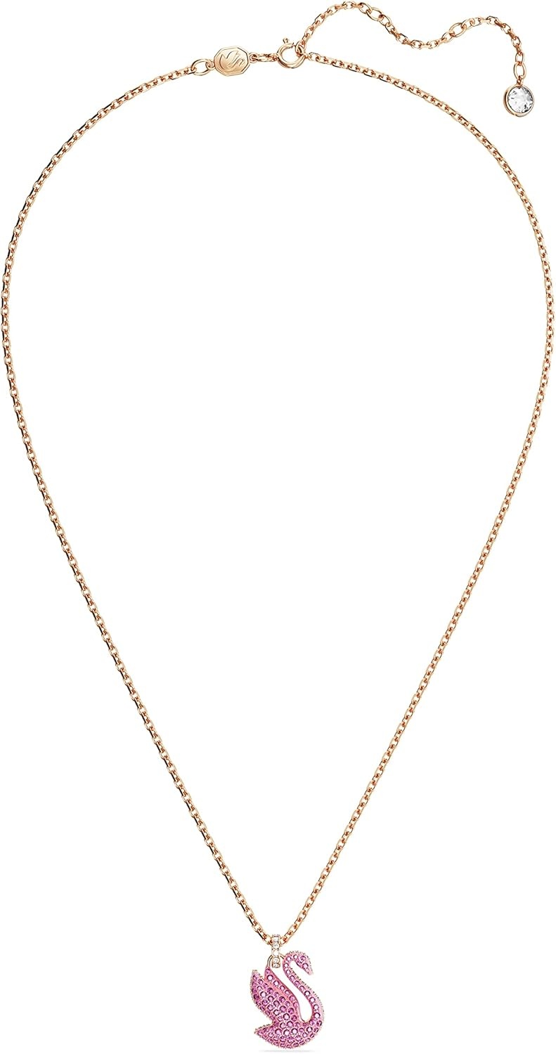 image:imageSwarovski Swan Pendant Necklace with Pink Crystal Pav on rosegold tone Plated Chain Part of the Iconic Swan Collection