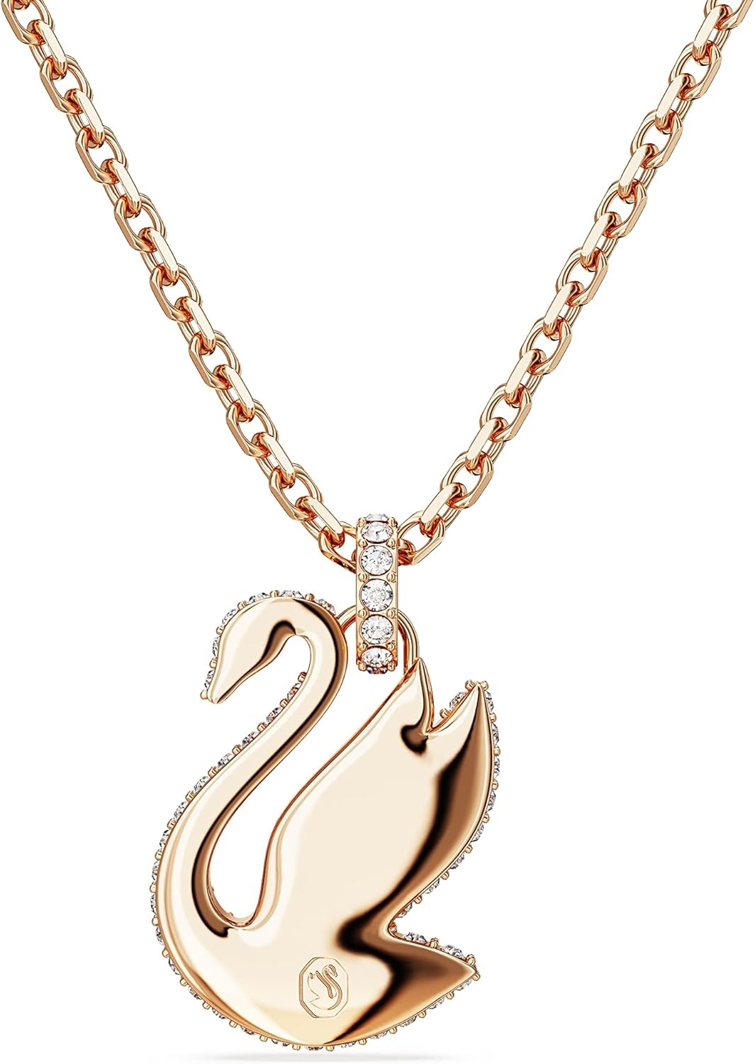 image:imageSwarovski Swan Pendant Necklace with Pink Crystal Pav on rosegold tone Plated Chain Part of the Iconic Swan Collection