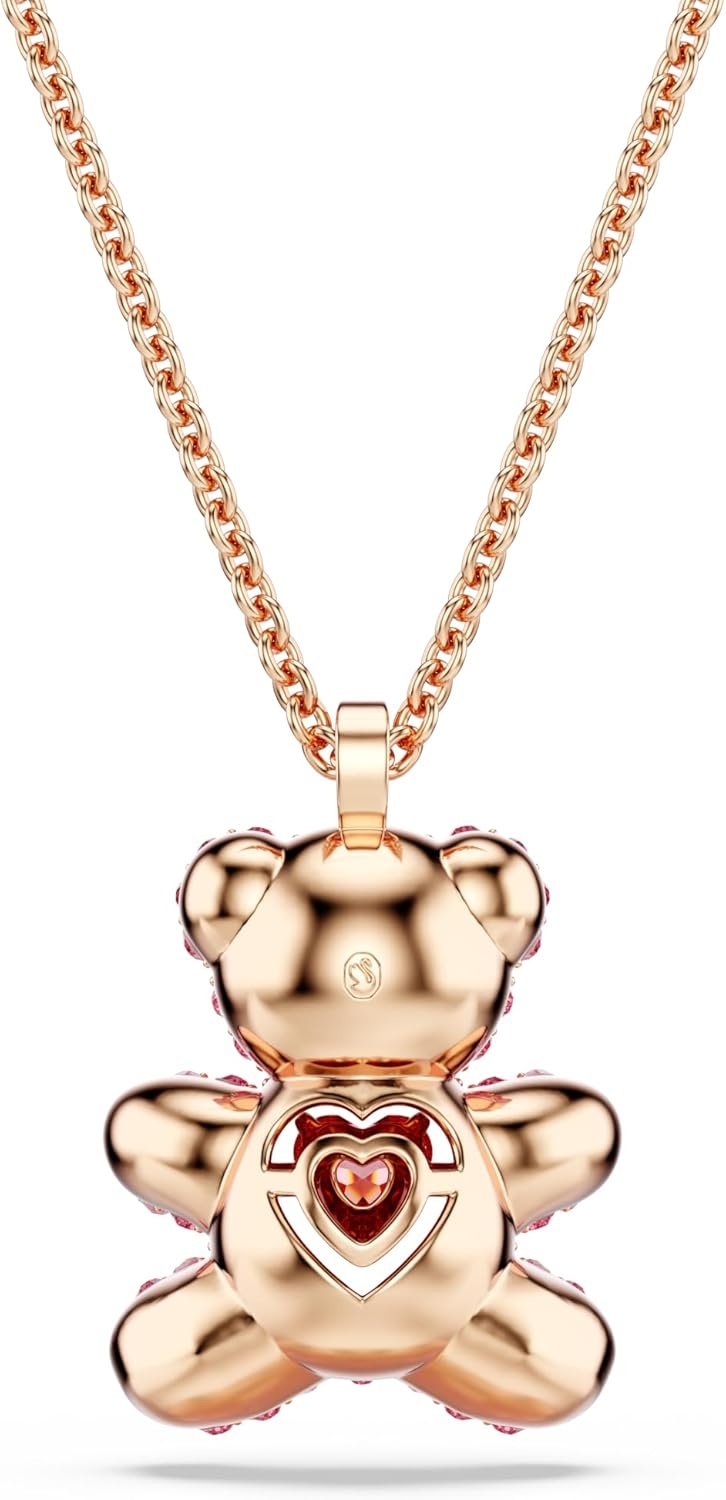 image:imageSwarovski Teddy Bear Pendant Necklace Pink Crystals Rose GoldTone Finish