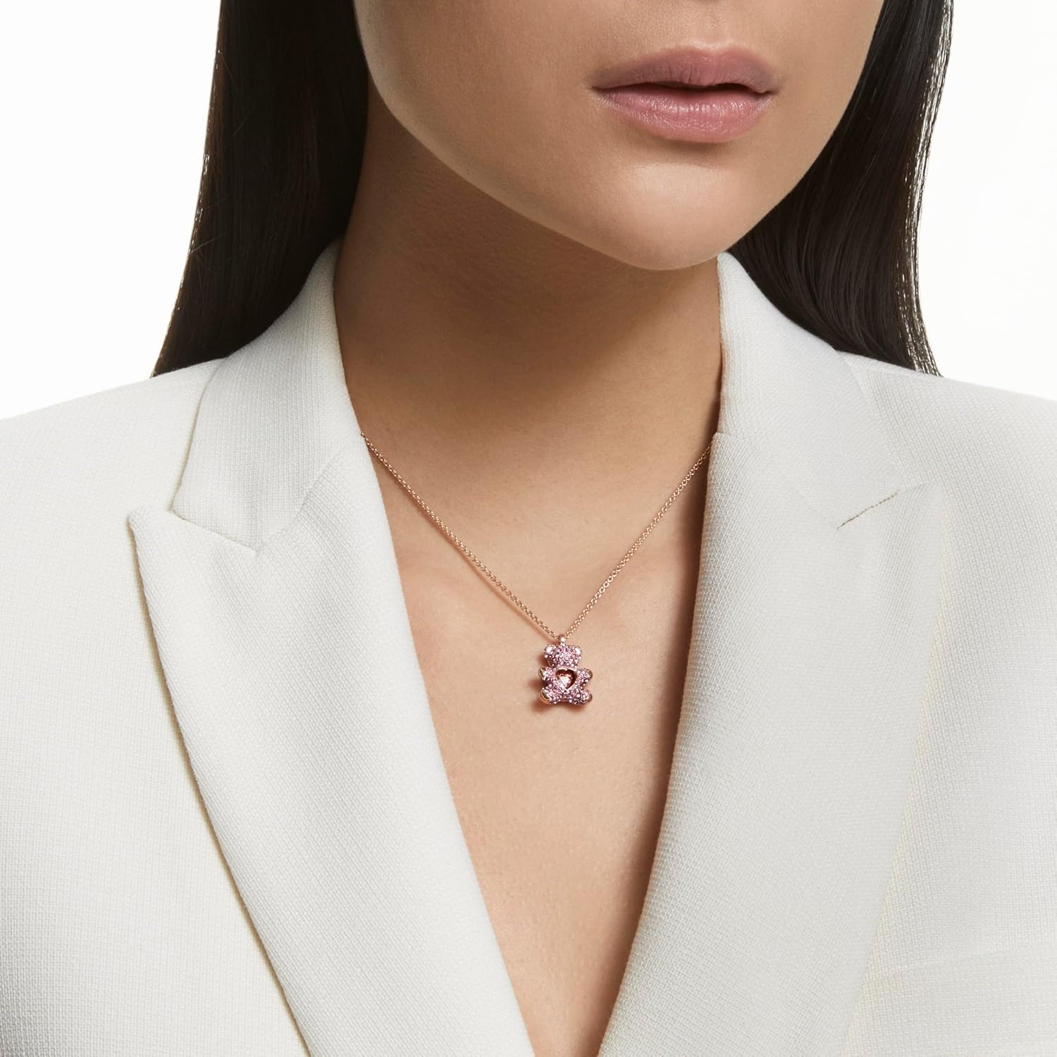 image:imageSwarovski Teddy Bear Pendant Necklace Pink Crystals Rose GoldTone Finish