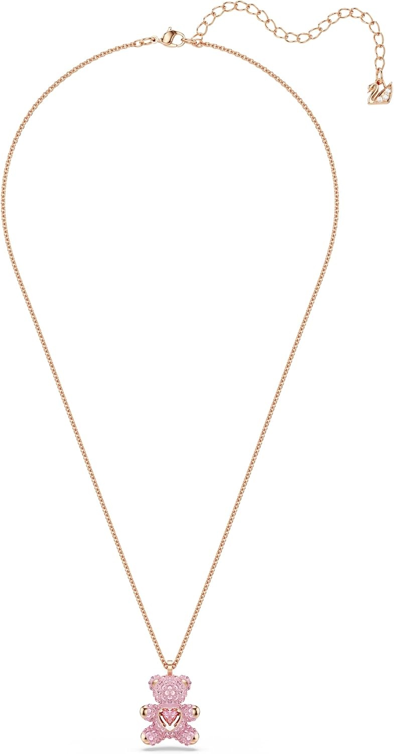 image:imageSwarovski Teddy Bear Pendant Necklace Pink Crystals Rose GoldTone Finish