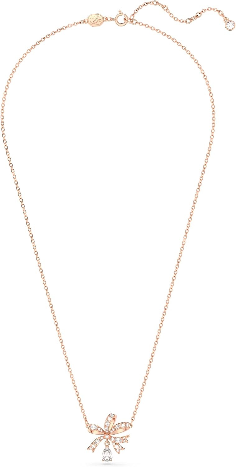 image:imageSwarovski Volta Necklace Earrings and Bracelets Jewelry Collection BowInspired Pink and Clear Crystals with RoseGold Tone FinishNecklace