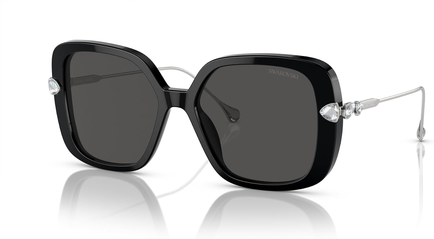 image:imageSwarovski Womens SK6011F Low Bridge Fit Square SunglassesBlackDark Grey