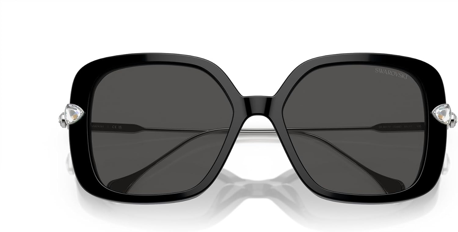 image:imageSwarovski Womens SK6011F Low Bridge Fit Square SunglassesBlackDark Grey