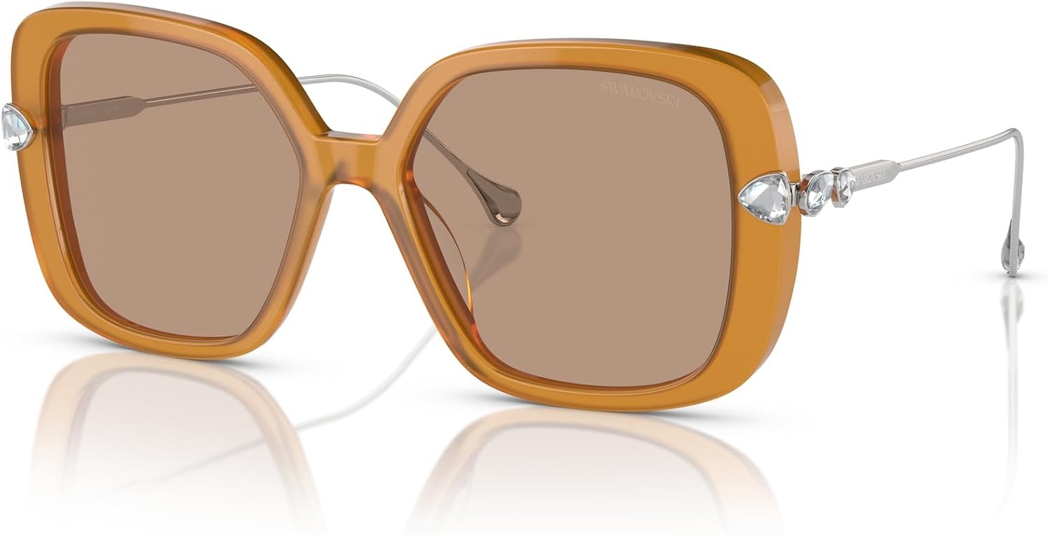 image:imageSwarovski Womens SK6011F Low Bridge Fit Square SunglassesBrownLight Brown