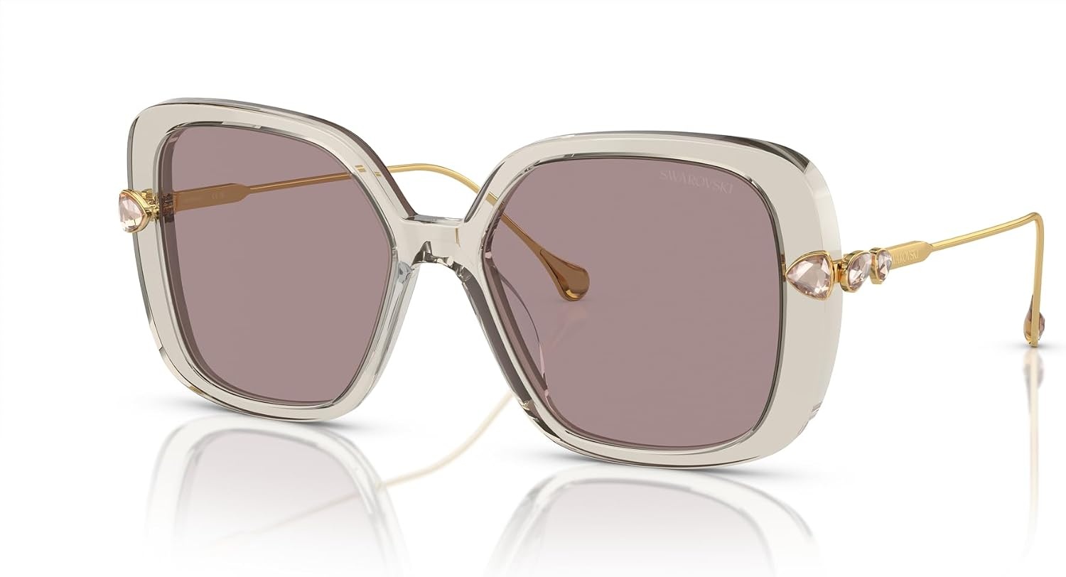 image:imageSwarovski Womens SK6011F Low Bridge Fit Square SunglassesTransparent Light BrownViolet