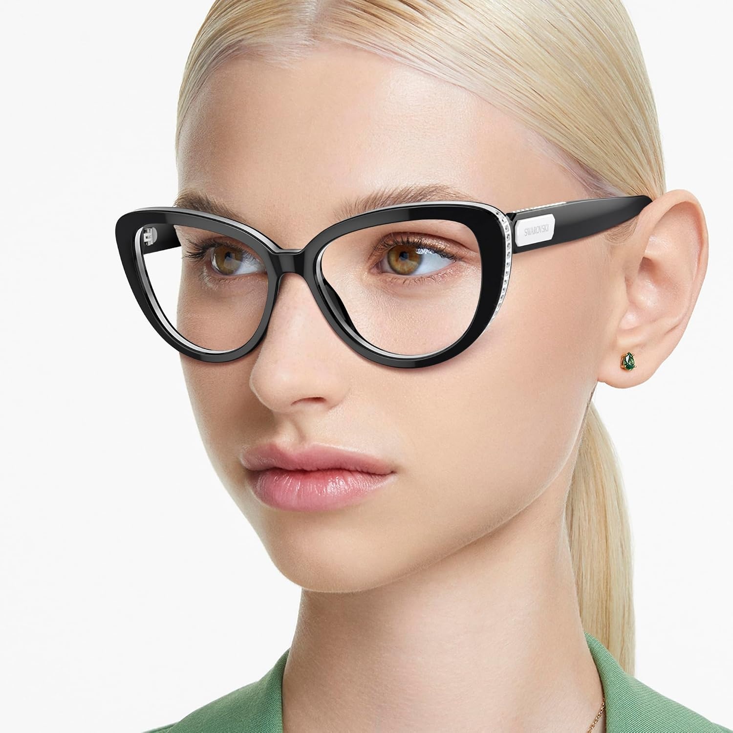 image:imageSwarovski Womens Sk2014 Cat Eye Prescription Eyewear FramesBlackWhiteDemo Lens